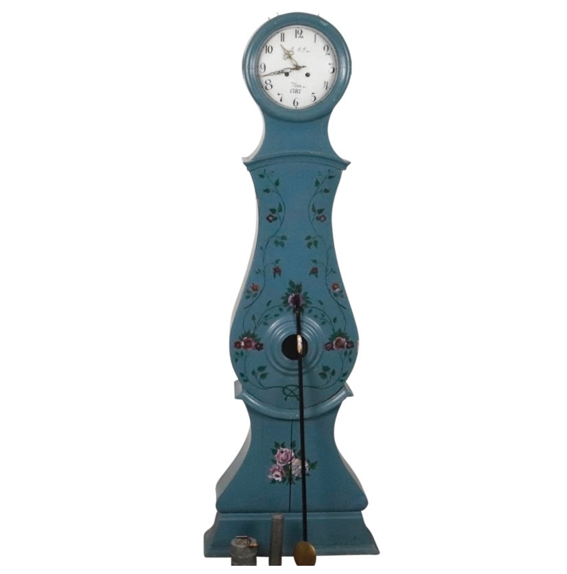 Antique Swedish Mora Clock blue with floral details