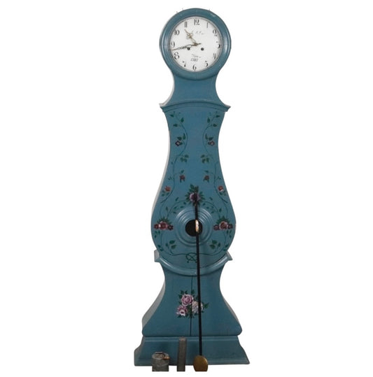 Antique Swedish Mora Clock blue with floral details